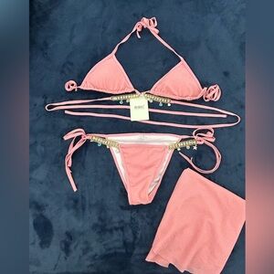 Pink Bikini Set with Gold Accents